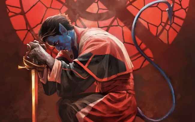 Ilustração sombria de um mutante dos X Men com uma espada